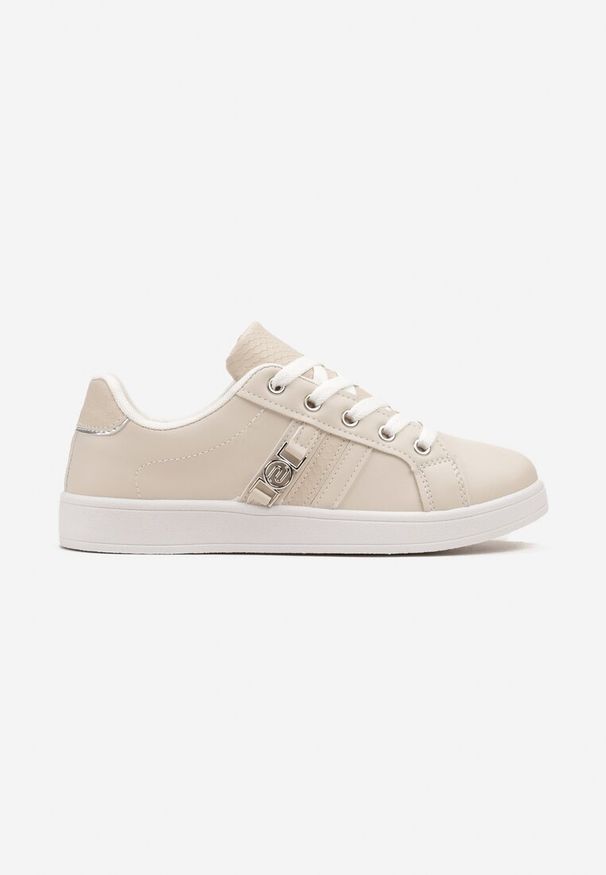 Born2be - Beżowe Sneakersy przed Kostkę z Ozdobną Klamrą Vilorea. Okazja: na co dzień. Wysokość cholewki: przed kostkę. Zapięcie: klamry. Kolor: beżowy. Materiał: materiał. Szerokość cholewki: normalna