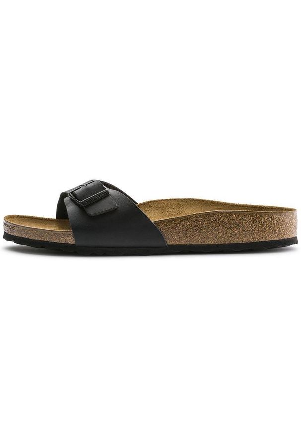 Klapki damskie Birkenstock Madrid. Zapięcie: bez zapięcia. Kolor: czarny. Materiał: materiał, skóra, syntetyk. Szerokość cholewki: normalna. Sport: turystyka piesza