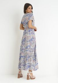 Born2be - Granatowa Sukienka z Wiskozy w Etno Wzór z Gumką w Talii Munira. Kolor: niebieski. Materiał: wiskoza. Styl: etno #3