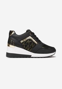 Renee - Czarno-Białe Sneakersy Moniera. Okazja: na co dzień. Nosek buta: okrągły. Zapięcie: sznurówki. Kolor: czarny. Materiał: jeans, bawełna. Wzór: geometria. Obcas: na koturnie. Wysokość obcasa: niski