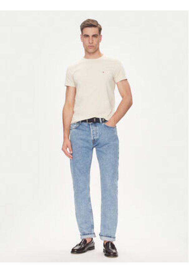 TOMMY HILFIGER - Tommy Hilfiger T-Shirt MW0MW10800 Beżowy Slim Fit. Kolor: beżowy. Materiał: bawełna