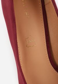 Renee - Bordowe Casualowe Czółenka na Szpilce z Wkładką ze Skóry Naturalnej Cleinae. Okazja: na co dzień. Kolor: czerwony. Materiał: skóra. Obcas: na szpilce. Styl: casual. Wysokość obcasa: średni #5