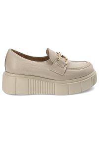 Beżowe Półbuty Armodo Modne Obuwie Damskie. Okazja: na co dzień. Zapięcie: klamry. Kolor: beżowy. Materiał: skóra. Styl: casual, klasyczny, elegancki #2