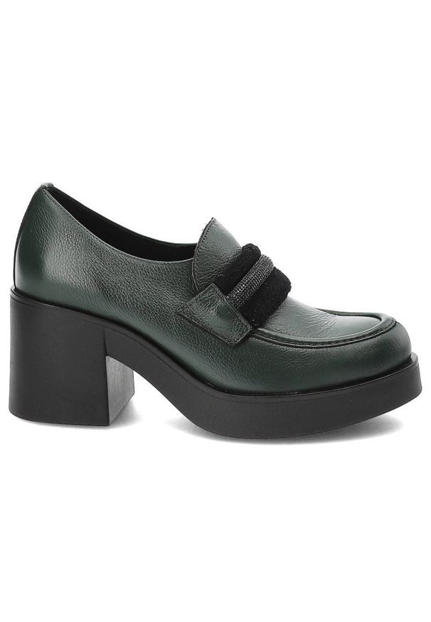 Zielone Półbuty Lemar Wygodne Skórzane Buty na Jesień. Zapięcie: pasek. Kolor: zielony. Materiał: skóra. Sezon: jesień. Obcas: na obcasie. Styl: elegancki. Wysokość obcasa: średni