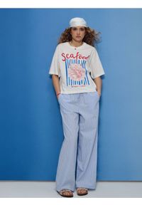 Sinsay - Spodnie wide leg w paski - błękitny. Kolor: niebieski. Wzór: paski #1