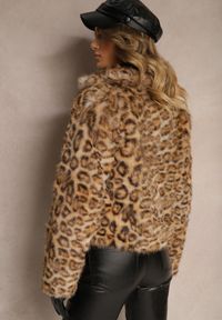 Renee - Brązowa Panterkowa Kurtka Futerko z Wiskozą Serintinnia. Kolor: brązowy. Materiał: wiskoza, futro. Wzór: motyw zwierzęcy. Styl: elegancki