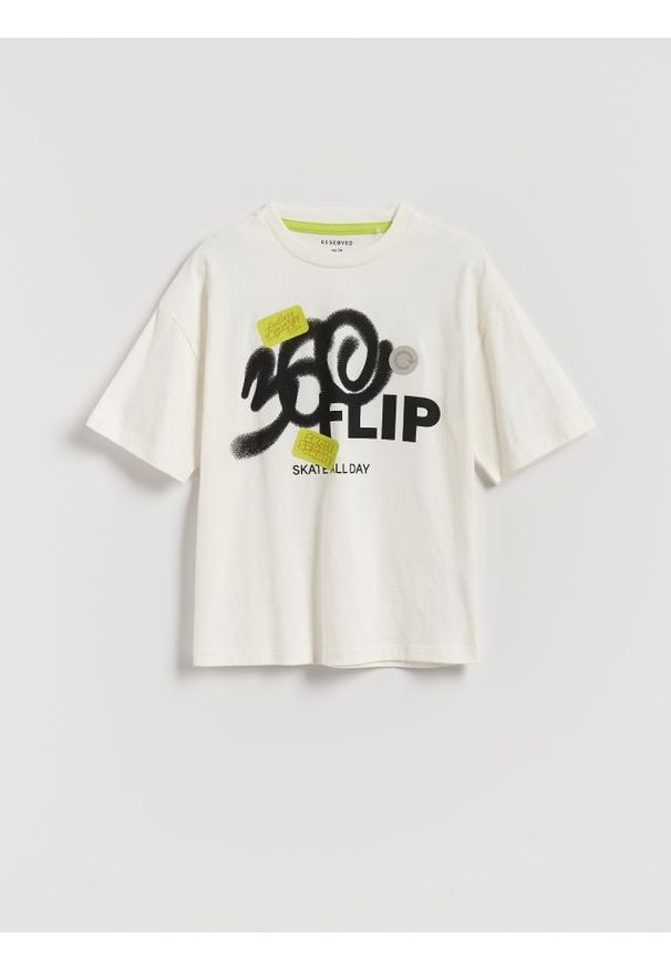 Reserved - T-shirt z nadrukiem - złamana biel. Materiał: bawełna, dzianina. Wzór: nadruk