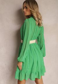 Renee - Zielona Sukienka Merrinni. Kolor: zielony. Materiał: tkanina. Wzór: haft. Styl: klasyczny, boho