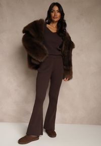 Renee - Brązowe Spodnie Dzwony z Wiskozą High Waist Tusrima. Stan: podwyższony. Kolor: brązowy. Materiał: wiskoza #3