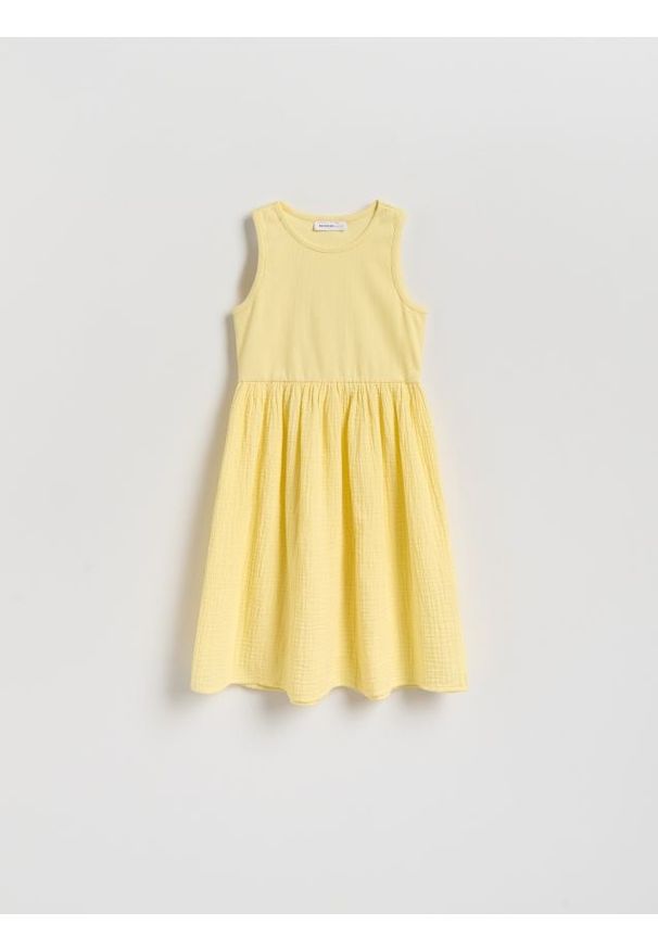 Reserved - Bawełniana sukienka - jasnożółty. Kolor: żółty. Materiał: bawełna
