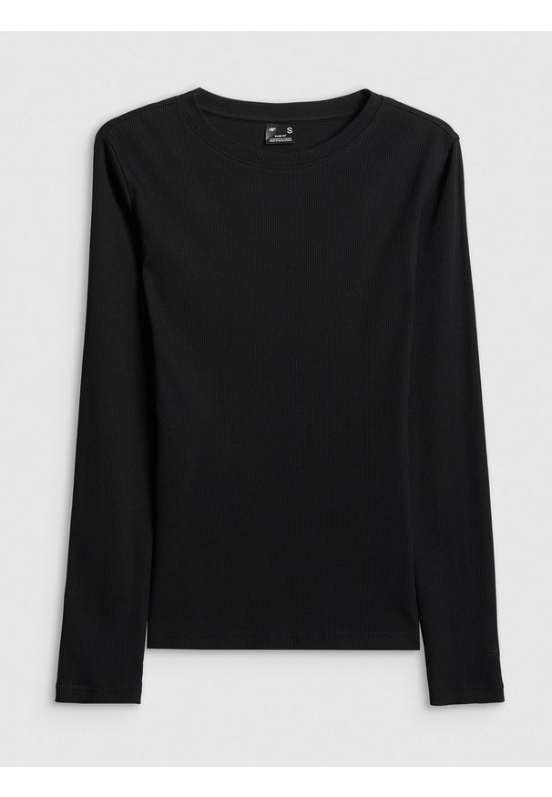 4f - 4F Longsleeve slim z prążkowanej dzianiny damski - czarny XL. Okazja: na co dzień, na spacer. Kolor: czarny. Materiał: prążkowany, dzianina. Długość rękawa: długi rękaw. Wzór: prążki. Styl: casual