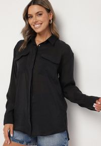 Born2be - Czarna Koszula z Modalem i Ozdobnymi Kieszeniami Mavisene. Okazja: na co dzień. Kolor: czarny. Materiał: jeans. Styl: klasyczny, elegancki, casual