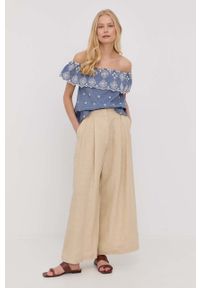 MAX&Co. spodnie lniane damskie kolor beżowy fason culottes high waist. Stan: podwyższony. Kolor: beżowy. Materiał: len
