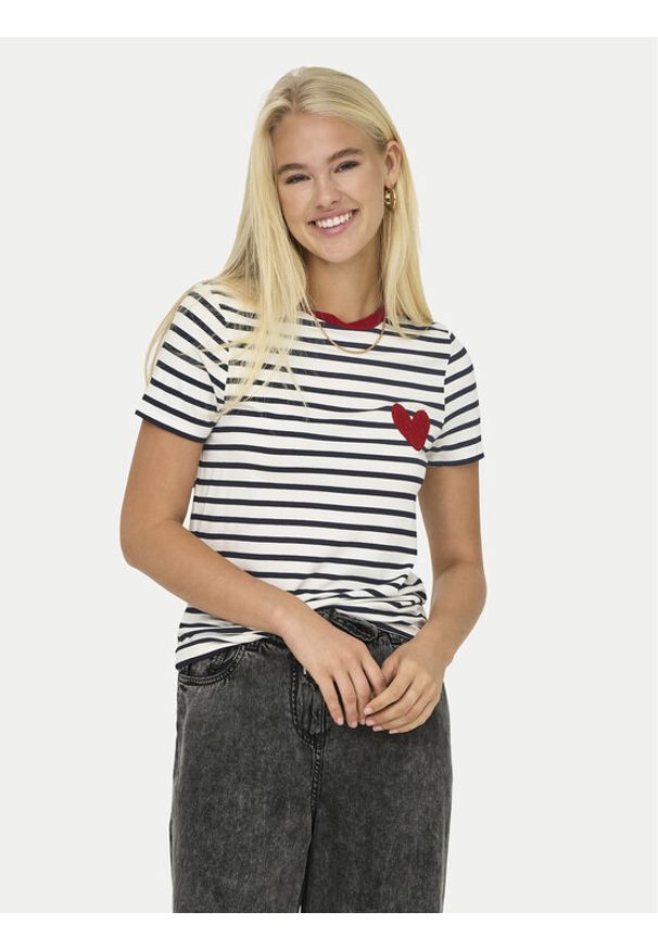 only - ONLY T-Shirt Heart 15318959 Biały Regular Fit. Kolor: biały. Materiał: wiskoza