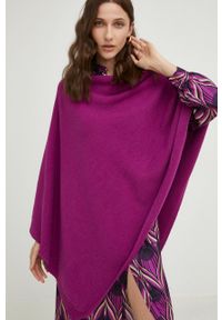 Answear Lab poncho z wełną damski kolor różowy. Kolor: różowy. Materiał: wełna. Wzór: gładki. Styl: wakacyjny #3