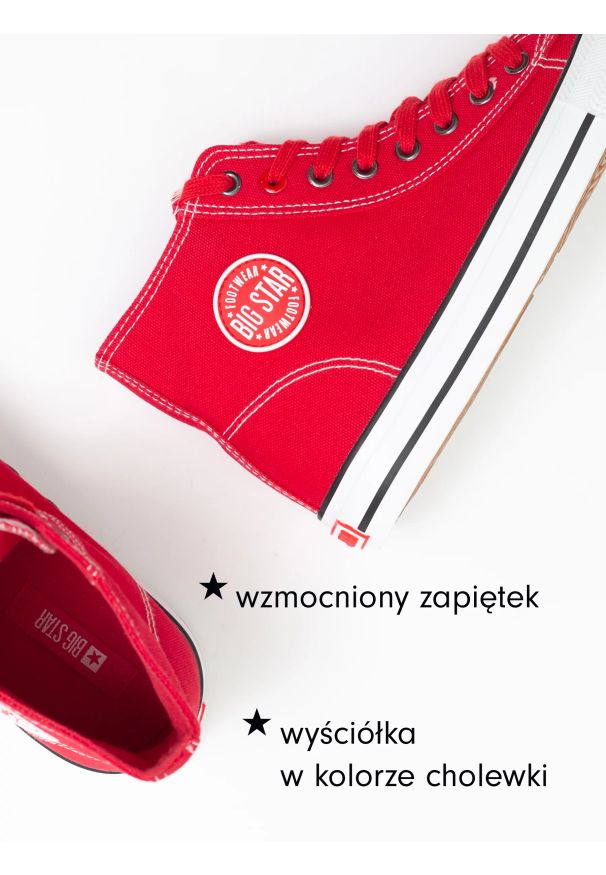 Big-Star - Trampki damskie wysokie czerwone JJ274A503 603. Zapięcie: sznurówki. Kolor: czerwony. Materiał: żakard. Sezon: wiosna, lato