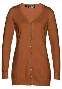 Długi sweter rozpinany bonprix kasztanowy brązowy. Kolor: brązowy. Długość: długie. Styl: klasyczny #1