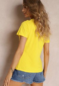 Renee - Żółty Bawełniany T-shirt Melinthe. Okazja: na co dzień. Kolor: żółty. Materiał: bawełna. Długość rękawa: krótki rękaw. Długość: krótkie. Styl: casual