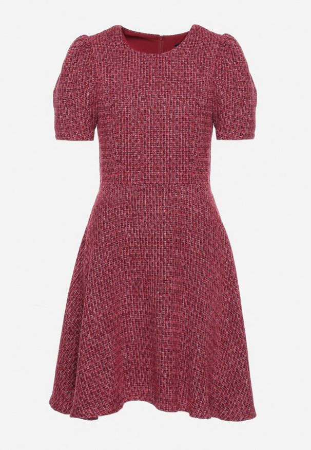 Born2be - Bordowa Sukienka Mini Rozkloszowana z Bufkami na Ramionach Oanne. Kolor: czerwony. Sezon: lato. Długość: mini