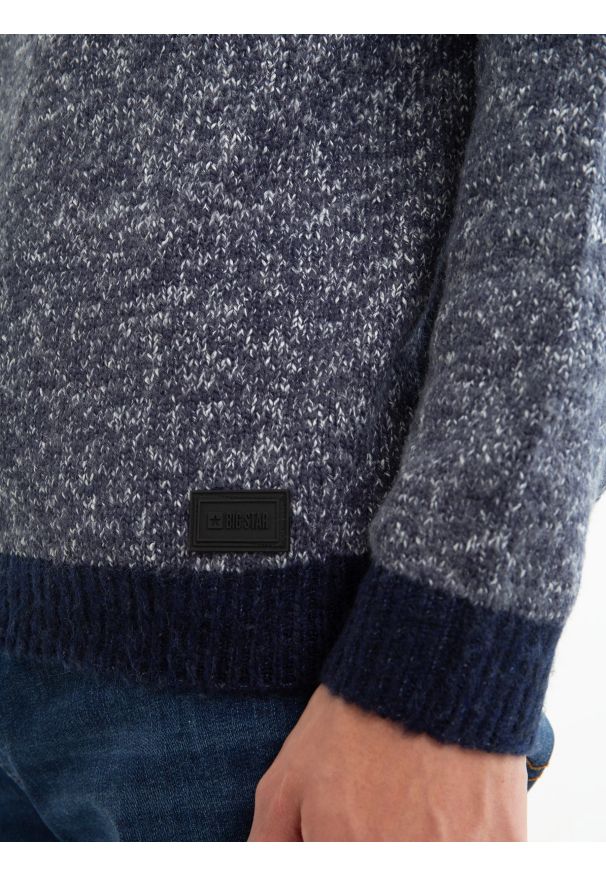 Big-Star - Sweter męskie z kontrastowymi ściągaczami granatowy Softon 403. Kolor: niebieski. Materiał: jeans, materiał. Styl: elegancki