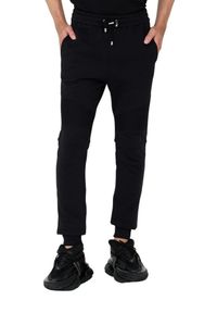 Balmain - BALMAIN Czarne spodnie dresowe RIbbed Flock Sweatpants. Kolor: czarny. Materiał: dresówka #3
