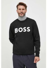 BOSS bluza bawełniana męska kolor czarny z nadrukiem. Kolor: czarny. Materiał: bawełna. Wzór: nadruk. Styl: klasyczny