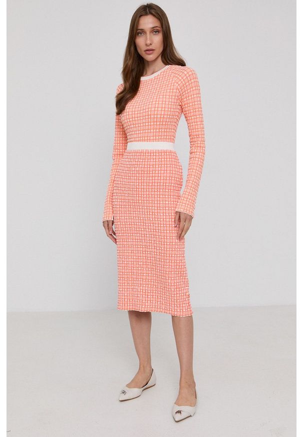 Victoria Victoria Beckham - Spódnica. Okazja: na co dzień. Kolor: pomarańczowy. Materiał: dzianina. Styl: casual
