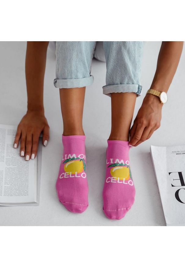Milena - Różowe stopki damskie limoncello 1219. Kolor: różowy. Materiał: elastan, bawełna, poliamid, materiał