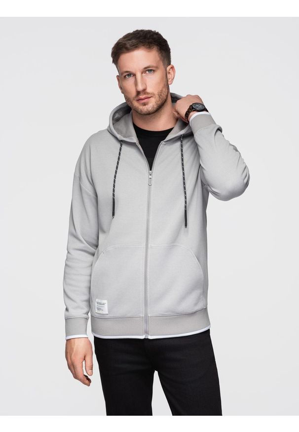 Ombre Clothing - Męska bluza dresowa z kapturem o delikatnej strukturze – szara V4 - Rozmiar: XXL. Okazja: na co dzień. Typ kołnierza: kaptur. Kolor: szary. Materiał: dresówka. Styl: casual, sportowy