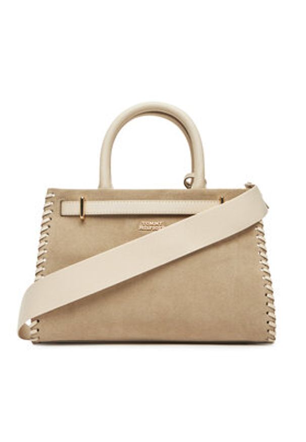 TOMMY HILFIGER - Tommy Hilfiger Torebka American Icon Mini Tote Su AW0AW17469 Beżowy. Kolor: beżowy. Materiał: skórzane, zamszowe