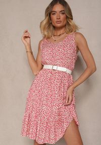 Renee - Różowa Sukienka z Bawełnianej Tkaniny w Nakrapiany Wzór Bez Rękawów Nativoria. Okazja: na co dzień, na spacer, na imprezę. Kolor: różowy. Materiał: bawełna, tkanina. Długość rękawa: bez rękawów. Sezon: lato. Styl: casual, elegancki #2