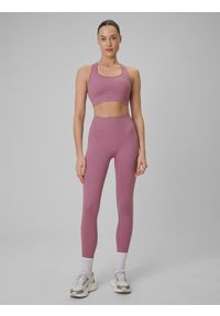 4f - 4F Legginsy treningowe bezszwowe damskie - czerwone M/L. Stan: podwyższony. Kolor: czerwony. Materiał: włókno, dzianina. Długość: długie. Wzór: prążki, gładki #1