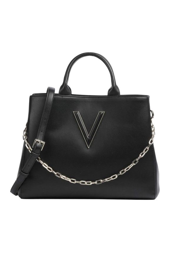 Valentino by Mario Valentino - VALENTINO Czarna duża shopperka Coney Shopping. Kolor: czarny. Wzór: paski