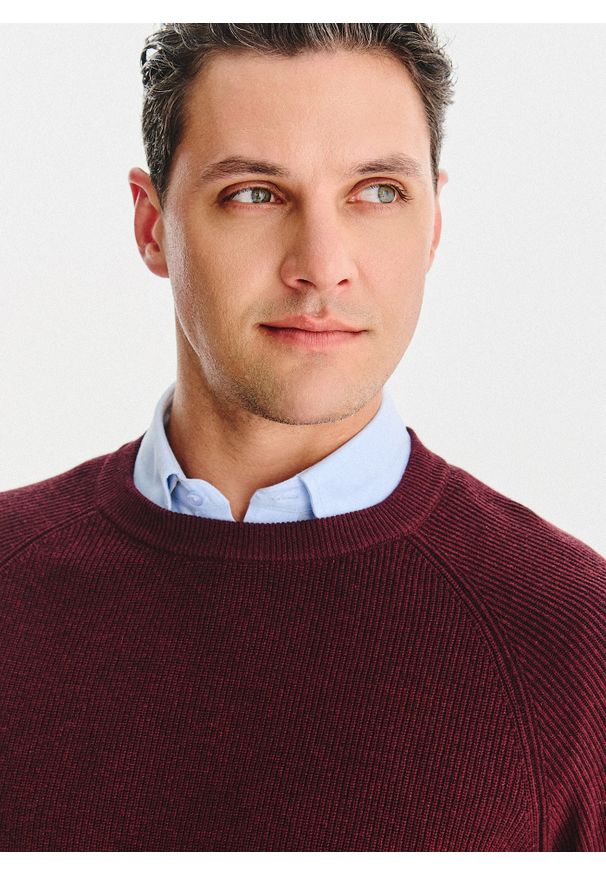 Pako Lorente - PAKO LORENTE – Bordowy bawełniany sweter męski. Okazja: na co dzień. Kolor: czerwony. Materiał: bawełna. Sezon: jesień. Styl: casual