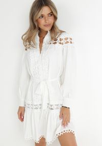 Born2be - Biała Sukienka Koszulowa Semiphae. Kolor: biały. Materiał: tkanina. Sezon: wiosna, jesień, lato. Typ sukienki: koszulowe #3