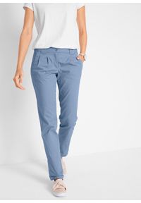 bonprix - Spodnie chinosy ze stretchem. Okazja: na co dzień. Stan: obniżony. Kolor: niebieski. Materiał: bawełna. Wzór: kwiaty. Styl: casual #1