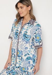 Born2be - Niebieska Koszula z Wiskozy w Kwiatowy Wzór Milineira. Okazja: na co dzień. Kolor: niebieski. Materiał: wiskoza. Wzór: kwiaty. Styl: elegancki, casual #4