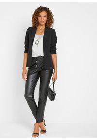 bonprix - Spodnie z gumką w talii, z imitacji skóry. Kolor: czarny. Materiał: skóra #3