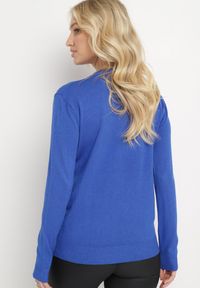 Born2be - Niebieski Sweter z Kaszmirem i Naszywkami w Serca Juviena. Kolor: niebieski. Materiał: kaszmir. Wzór: aplikacja #5