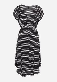 Born2be - Czarna Bawełniana Sukienka z Gumką w Pasie i Falbanką Romilla. Kolor: czarny. Materiał: bawełna. Sezon: lato. Styl: wizytowy #5