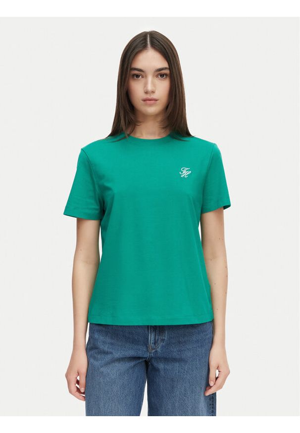 TOMMY HILFIGER - Tommy Hilfiger T-Shirt Logo Embroidery WW0WW48699 Zielony Regular Fit. Kolor: zielony. Materiał: bawełna