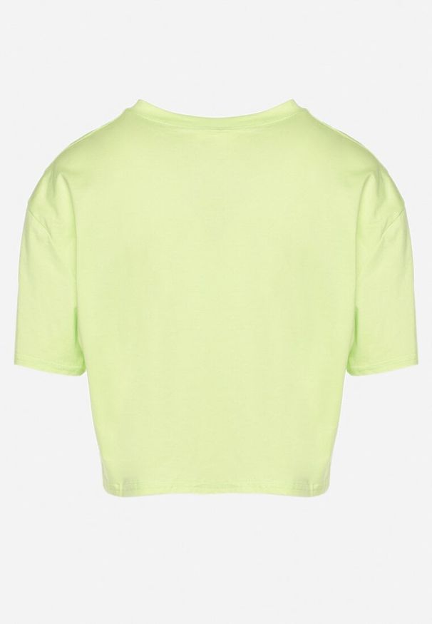 Born2be - Zielony Krótki Bawełniany T-shirt z Napisem Sannirra. Okazja: na co dzień. Kolor: zielony. Materiał: bawełna. Długość: krótkie. Wzór: napisy. Styl: klasyczny, casual