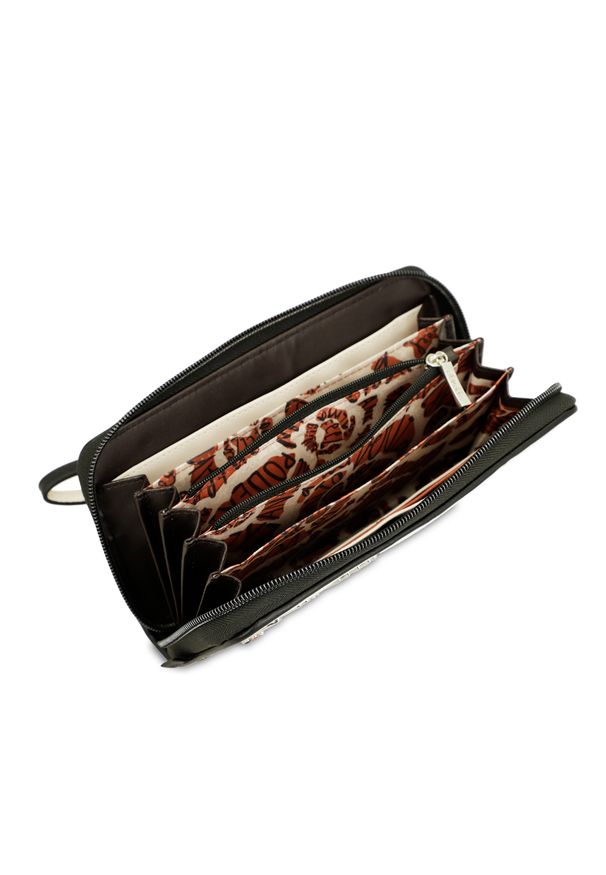 Biały Duży Elegancki Damski Portfel Anekke. Kolor: biały. Materiał: materiał. Wzór: aplikacja