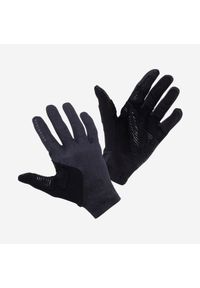 ROCKRIDER - Rękawiczki rowerowe MTB Rockrider Race Grip. Kolor: czarny. Materiał: włókno, skóra, materiał. Wzór: paski. Sport: bieganie #1