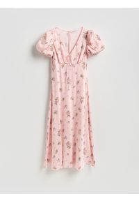 Reserved - Sukienka w kwiaty - pastelowy róż. Kolor: różowy. Materiał: tkanina, wiskoza. Wzór: kwiaty. Typ sukienki: proste
