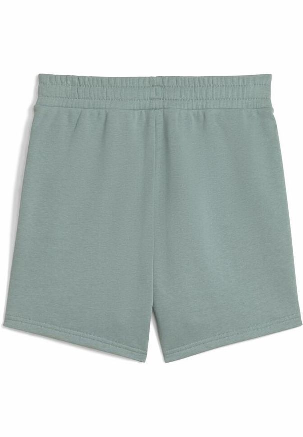 Puma - Damskie szorty z wysokim stanem ESS SCRIPT 5" PUMA Green Moon. Stan: podwyższony. Kolor: zielony