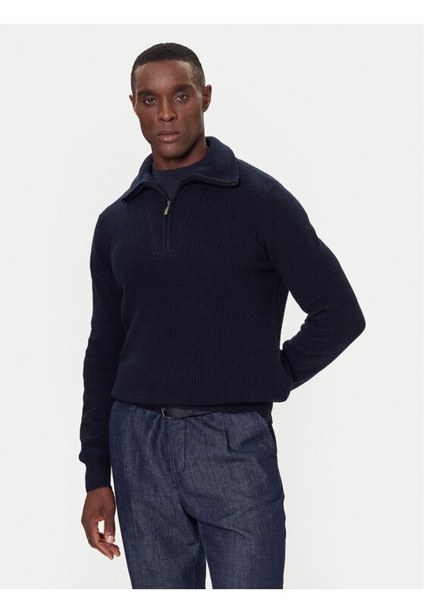 Bugatti Sweter 7500-85566D Granatowy Regular Fit. Kolor: niebieski. Materiał: wełna