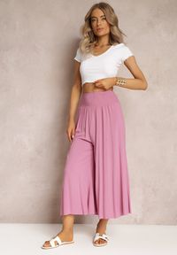 Renee - Różowe Szerokie Spodnie High Waist o Długości 7/8 Rathi. Stan: podwyższony. Kolor: różowy. Materiał: tkanina, wiskoza #4