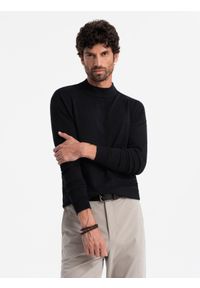 Ombre Clothing - Męski półgolf dzianinowy z wiskozą – czarny V1. Okazja: na co dzień. Kolor: czarny. Materiał: wiskoza, dzianina. Wzór: gładki, jednolity. Styl: klasyczny, casual, elegancki #2