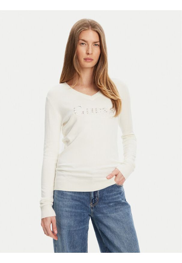 Guess Sweter W5YR24 Z2NQ2 Écru Regular Fit. Materiał: wiskoza